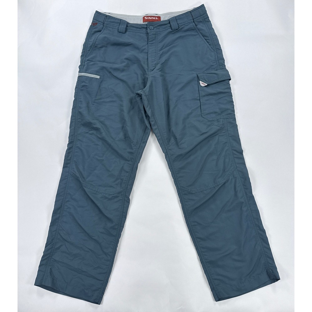 Simms Mens Fishing Cargo Pants L Blue Nylon Quick Dry Technical Gorpcore Utility